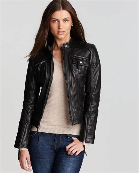 michael kors leather bike jacket|Michael Kors leather jacket women's.